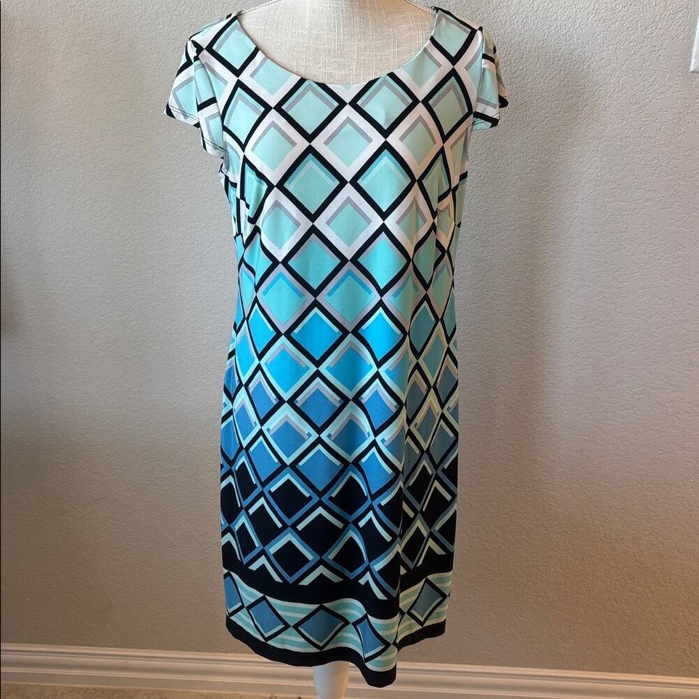 Connected Apparel Mint Black Geometric Sheath Dress Career Brunch Office - 10P